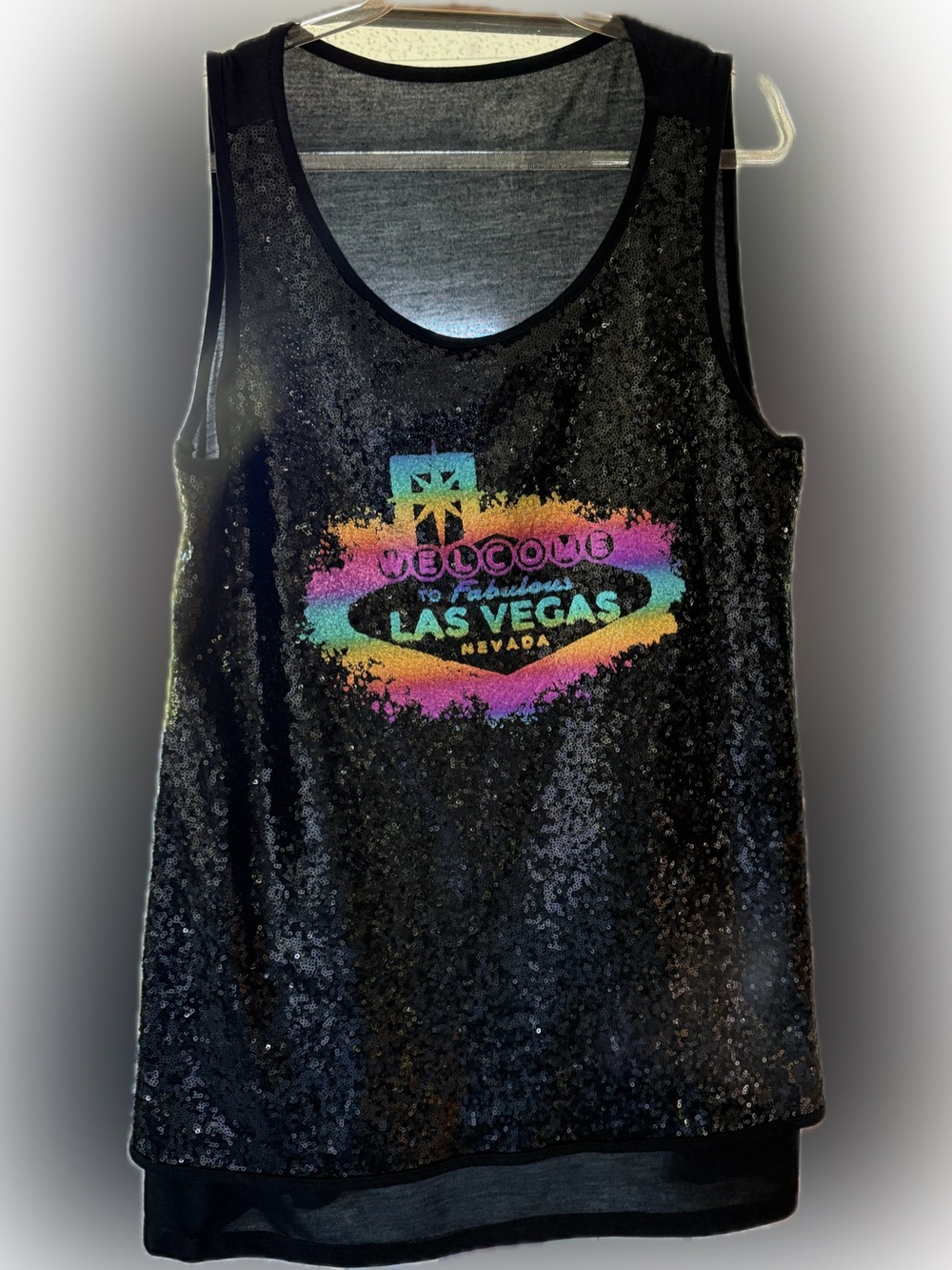 LAS VEGAS SPARKLING SEQUIN TANK TOP Xl NEW